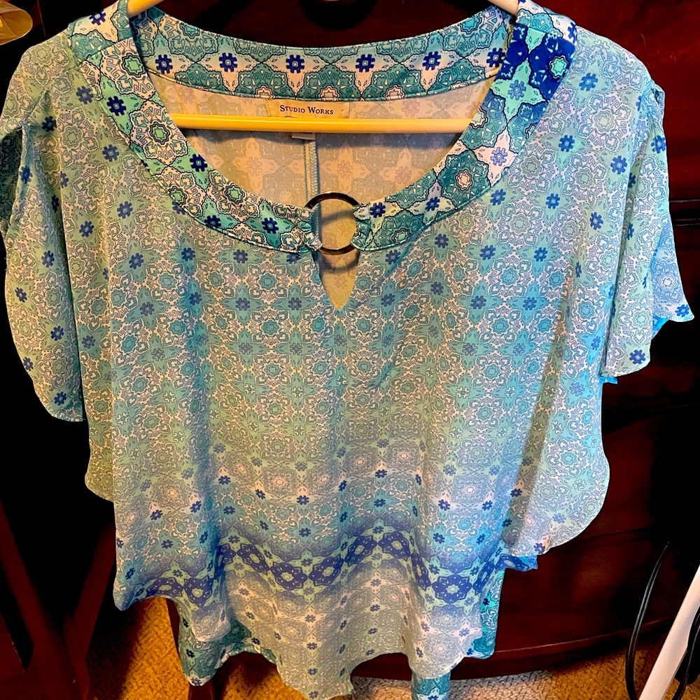 Blue Flowing blouse -Studio Works size XL